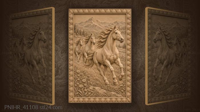 Mountain wind drives three horses onward 3d STL model