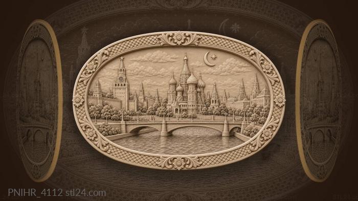 Moscow skyline with moon and river 3d STL model