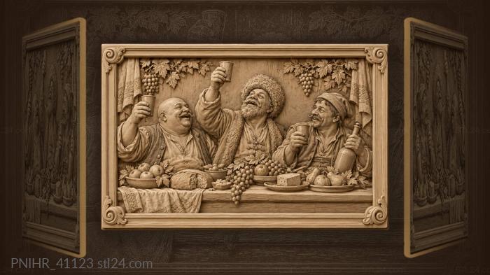 Bread grapes and bottle on table 3d STL model