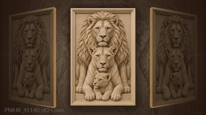Three generations of the lion family 3d STL model