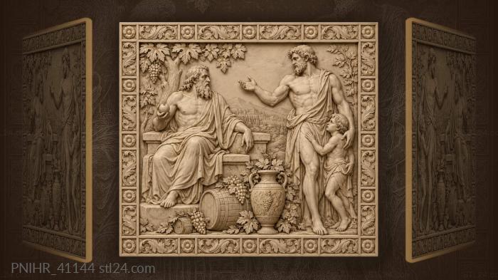 Bearded guardian gestures beside seated sage 3d STL model