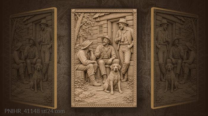 Dog sitting before the three friends 3d STL model