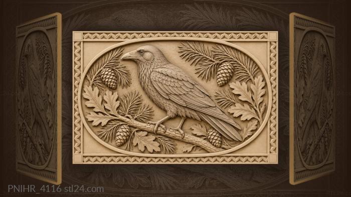 Raven among pine and leaves 3d STL model