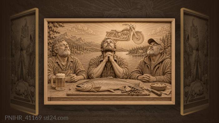 Contemplation with fish and motorcycle 3d STL model