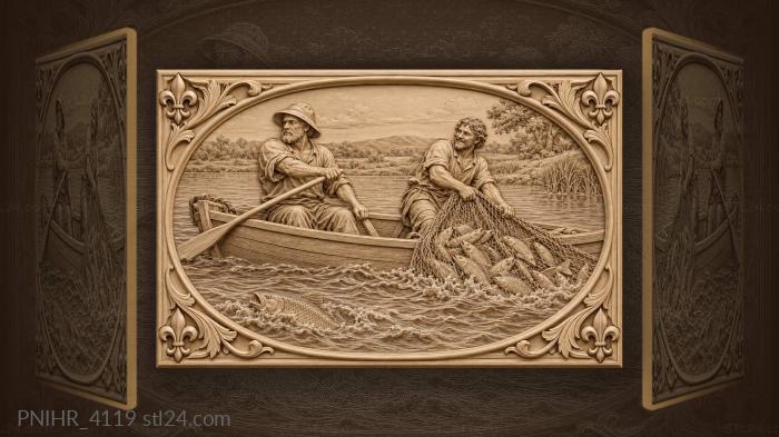 Fishermen hauling a bountiful catch 3d STL model
