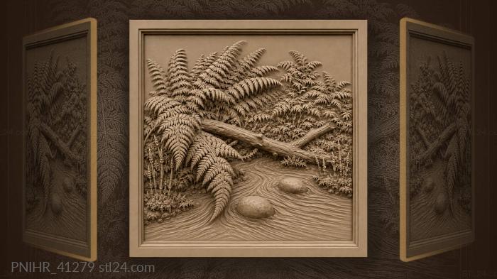 Water divides around stones beneath dipping fronds 3d STL model