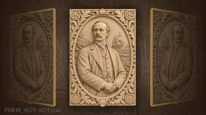 Gentleman with distant sailing ship 3d STL model