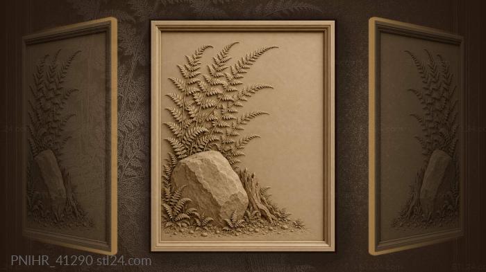 Ferns and ancient weathered stone 3d STL model