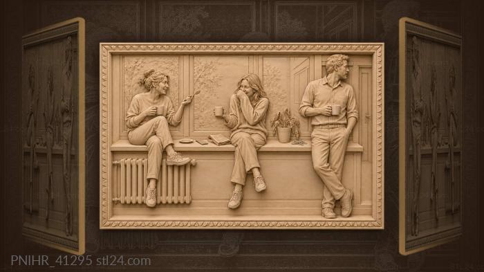 Cozy window tea time friends 3d STL model
