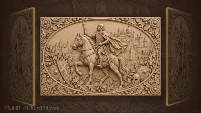 Rider with a spear among heraldic shields 3d STL model