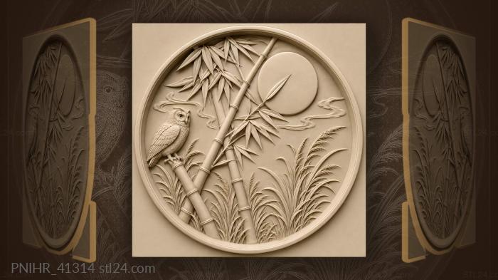 Moonlit bamboo and watchful owl 3d STL model