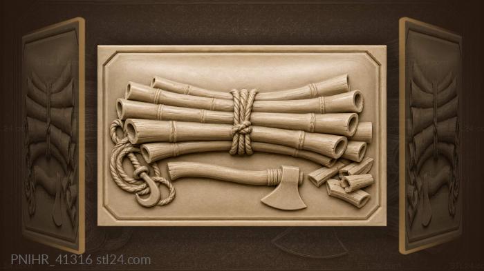 Bamboo bundle with rope and tools 3d STL model