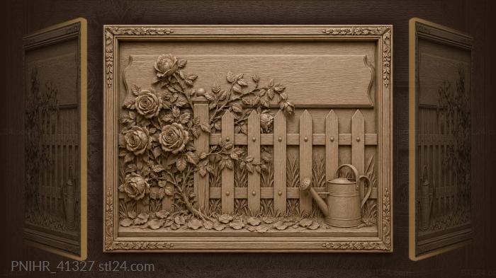 Rose bush leaning through a picket fence 3d STL model