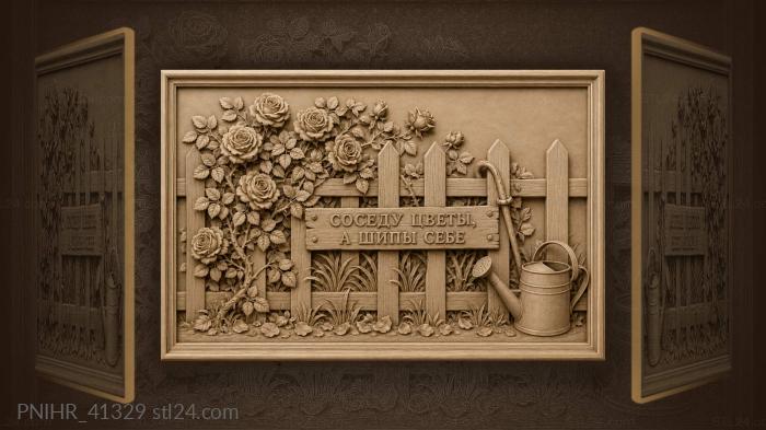 Rose garden picket fence scene 3d STL model