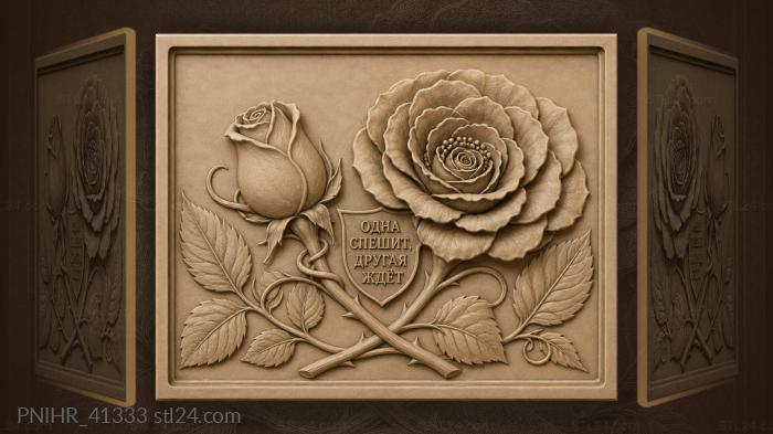 Two roses single stem diagonal 3d STL model