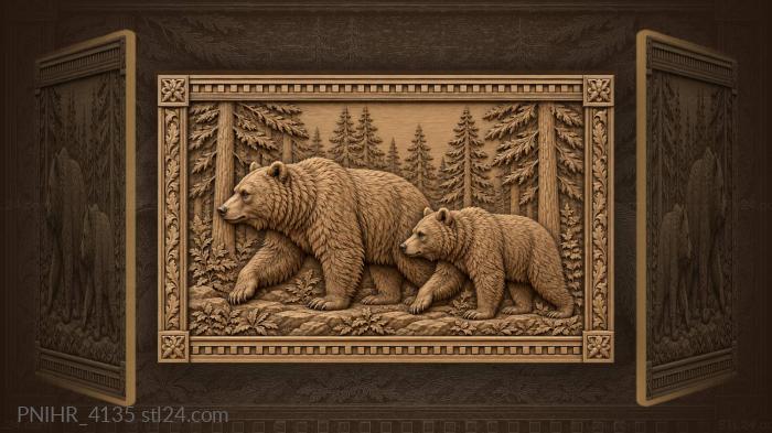 Bears before receding forest trees 3d STL model