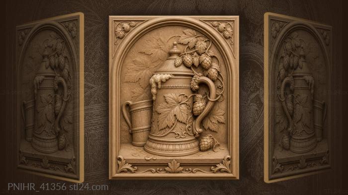 Tankard with hops and spilled beer 3d STL model