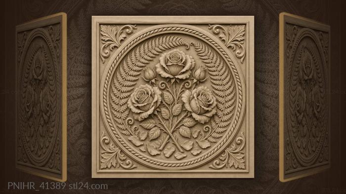 Roses ringed by sweeping fern fronds 3d STL model