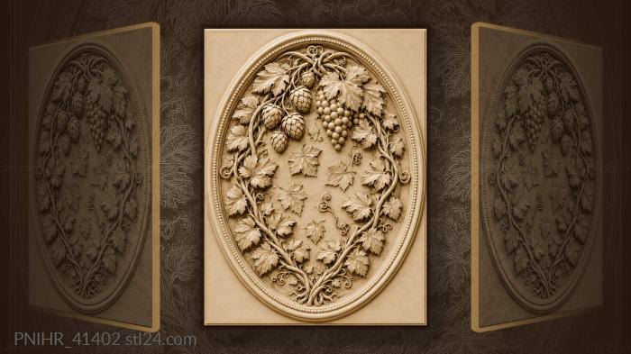 Hops and grapes entwined oval 3d STL model