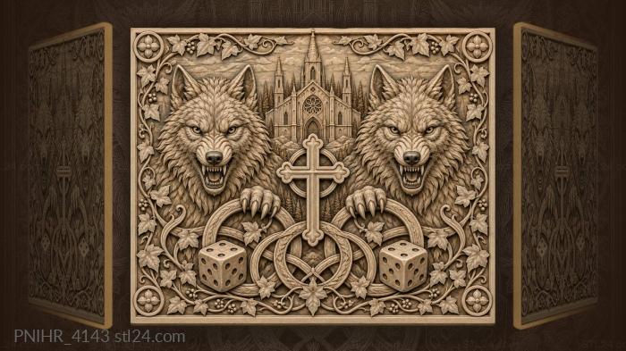 Wolves, cross, rings and dice 3d STL model