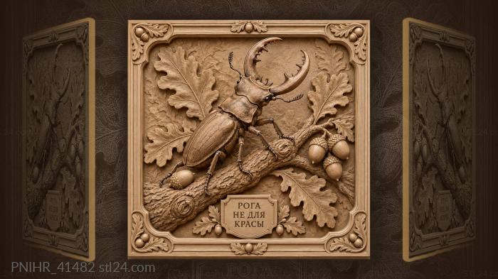 Braced beetle challenges intruders beneath oak leaves 3d STL model