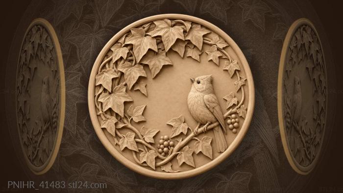 Titmouse settles beneath circling ivy leaves 3d STL model