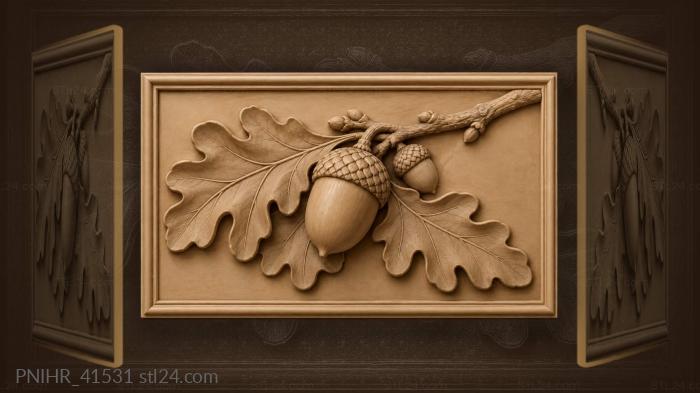 Giant acorn towers above folded oak leaves 3d STL model