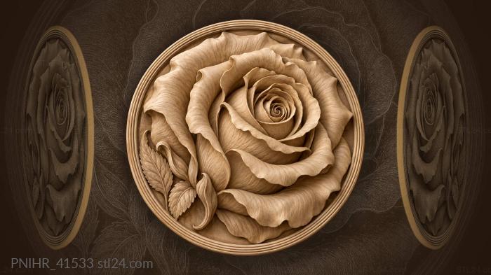 Blooming rose circular door insert 3d STL model
