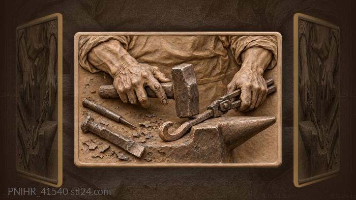 Blacksmith’s hands forging metal hook 3d STL model
