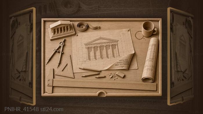 Tools lie around the unfinished drawing 3d STL model