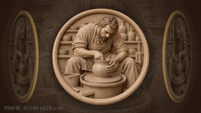 Potter raising vessel walls on wheel 3d STL model