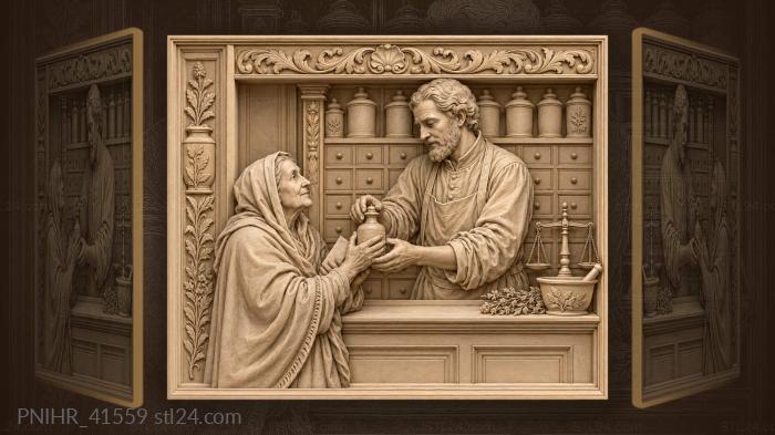 Apothecary handing medicine to elder woman 3d STL model