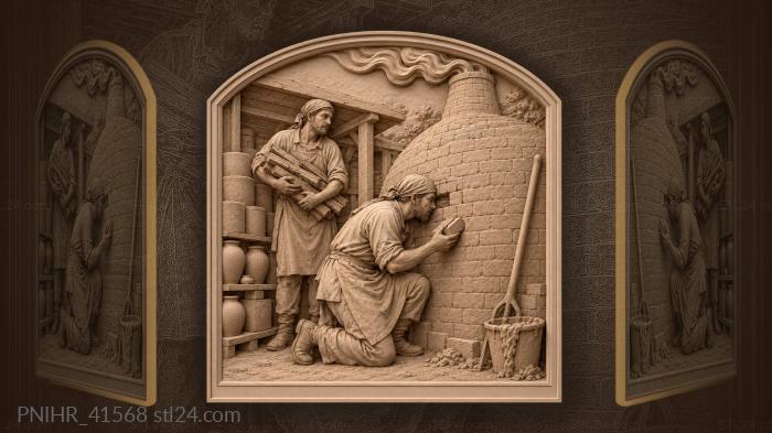 Potter at kiln door opening 3d STL model
