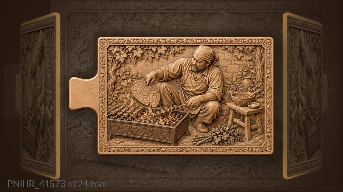 Grill master with fiery coals skewers 3d STL model
