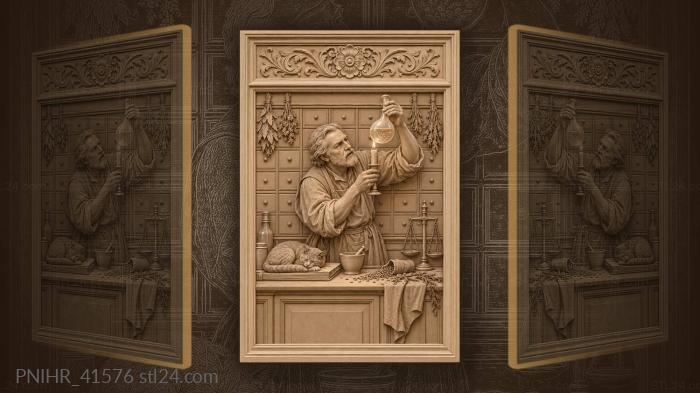 Pharmacist measures seeds beside the ledger 3d STL model