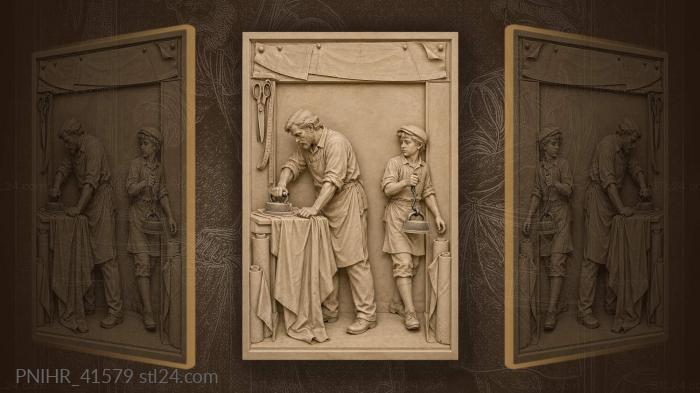 Tailor’s workroom with boy and iron 3d STL model