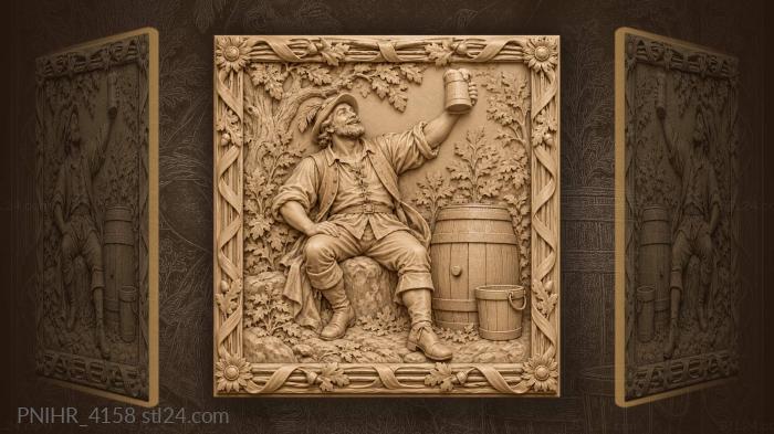 Full tankard raised beside a barrel 3d STL model