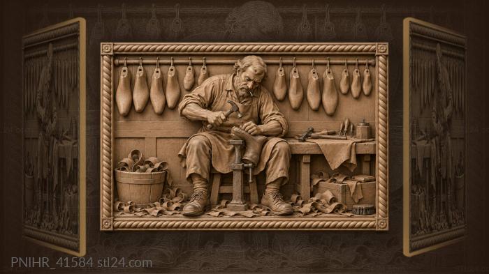 Cobbler drives a peg into the boot 3d STL model