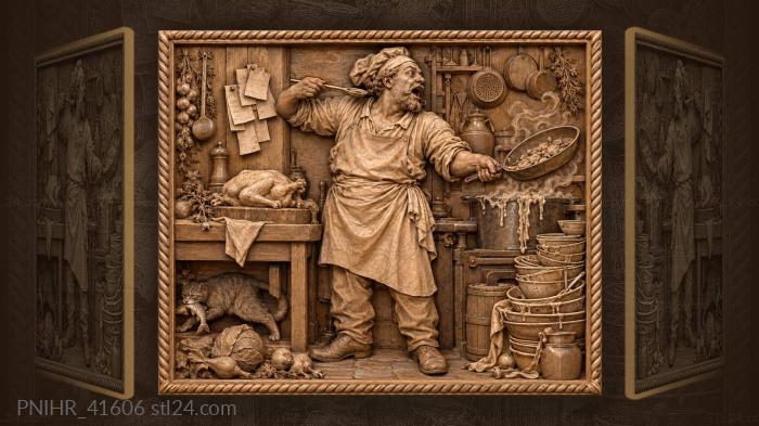 Cook prepares three orders at once 3d STL model