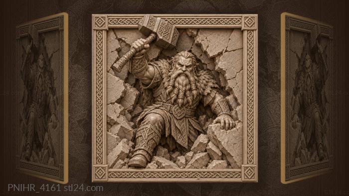 Dwarf raising a heavy war hammer 3d STL model