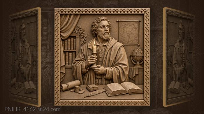 Scholar with candle and ancient texts 3d STL model