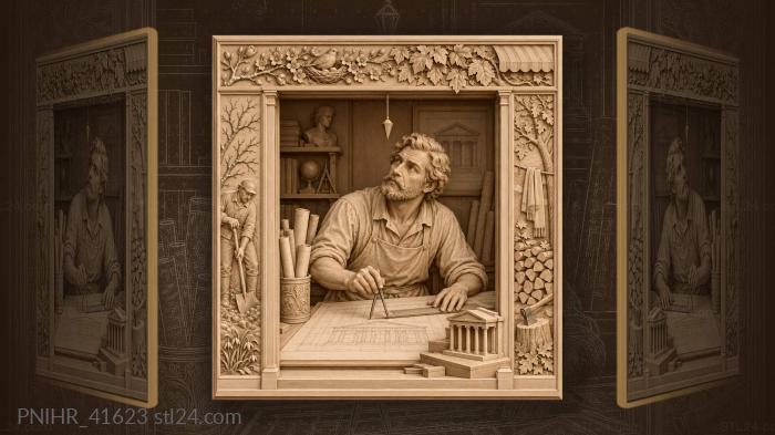Architect at his drawings through four seasons 3d STL model