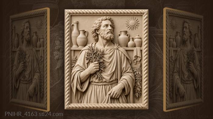 Man with herbs sunburst background 3d STL model