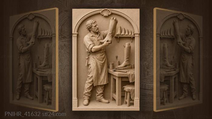 Bootmaker displaying a tall leather boot 3d STL model