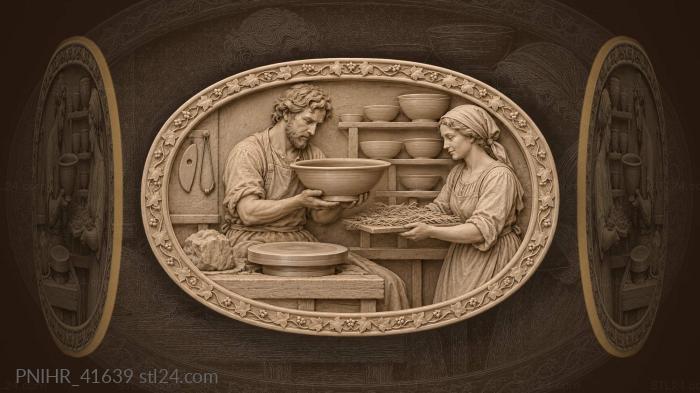 Woman receives bowl from potter 3d STL model