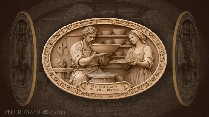 Potter lifting christening bowl with helper 3d STL model