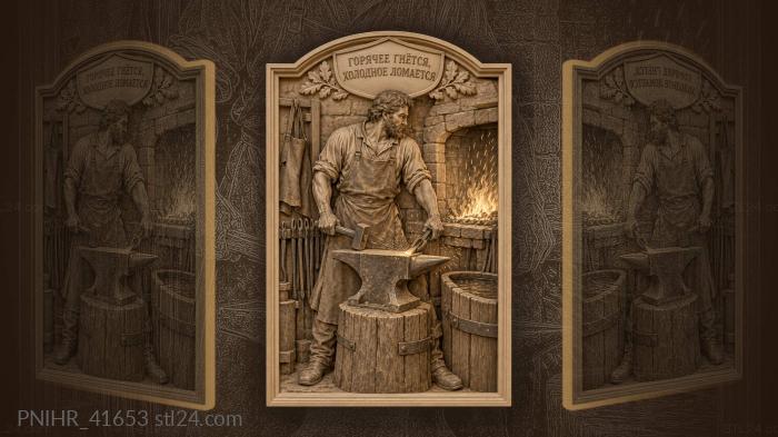 Craftsman bends glowing bar with tongs 3d STL model