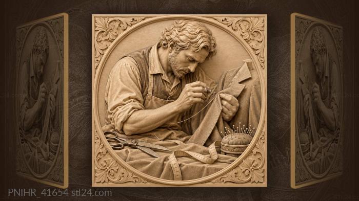 Tailors focused work with needle and thread 3d STL model