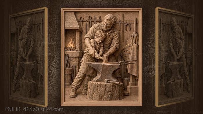 Father and son blacksmith at work 3d STL model