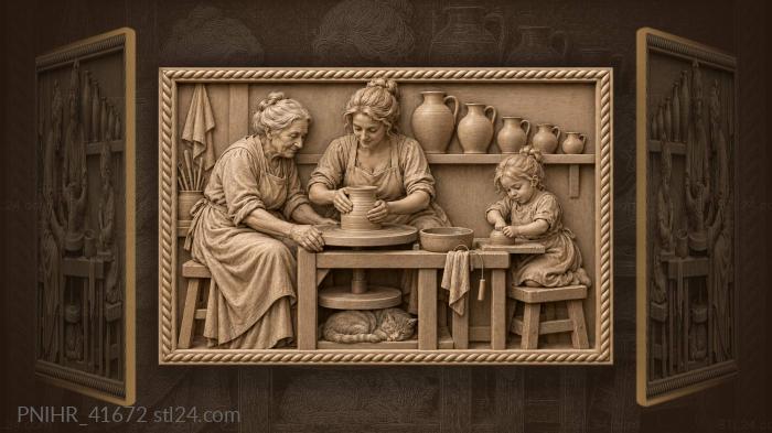 Potters of three generations work together 3d STL model